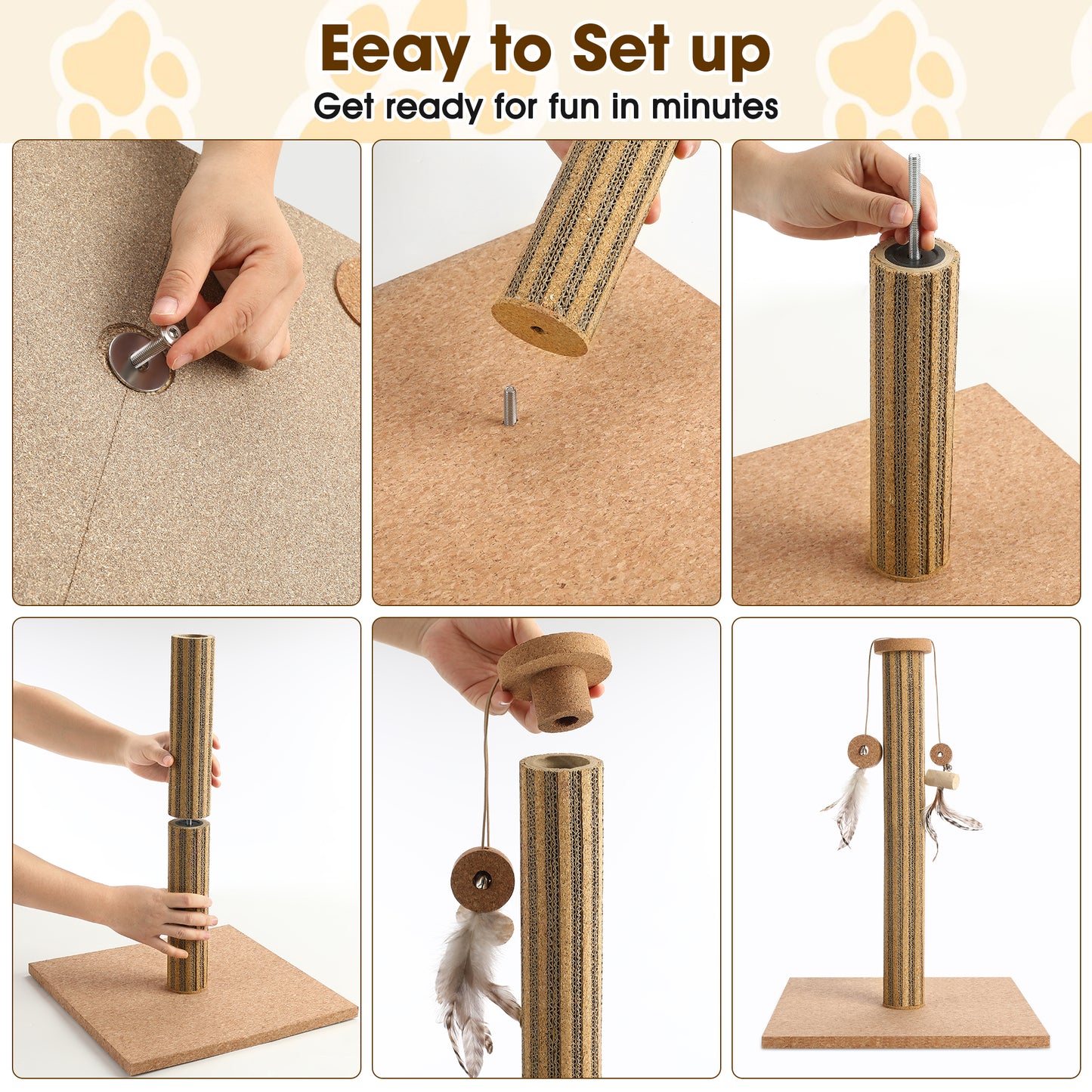 Natural Cork Vertical Cat Scratching Post - Eco-Friendly Home Decor with Feather Toy for Indoor Cats