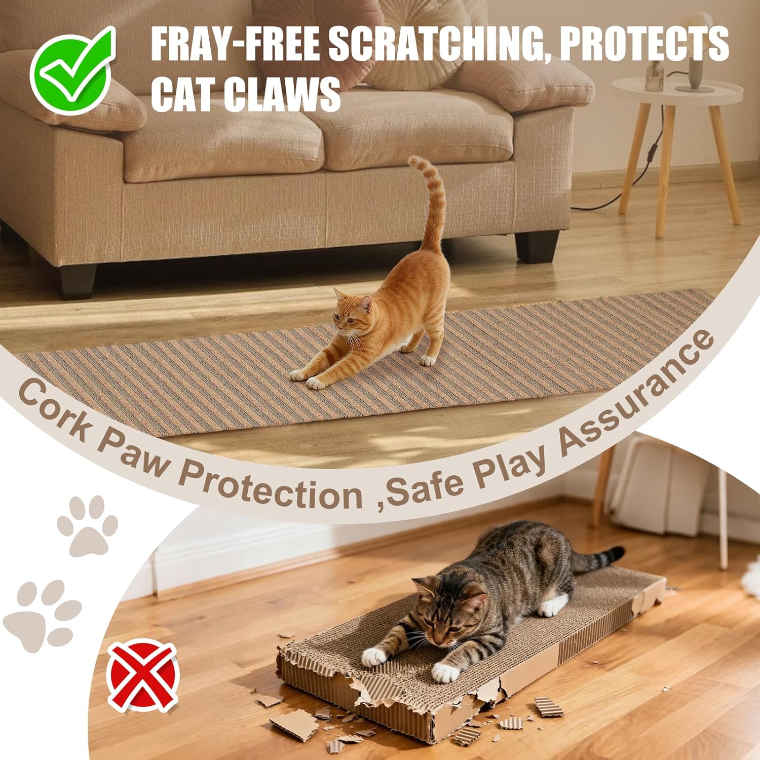 Cork Dual-Texture Cat Scratch Pad Rug
