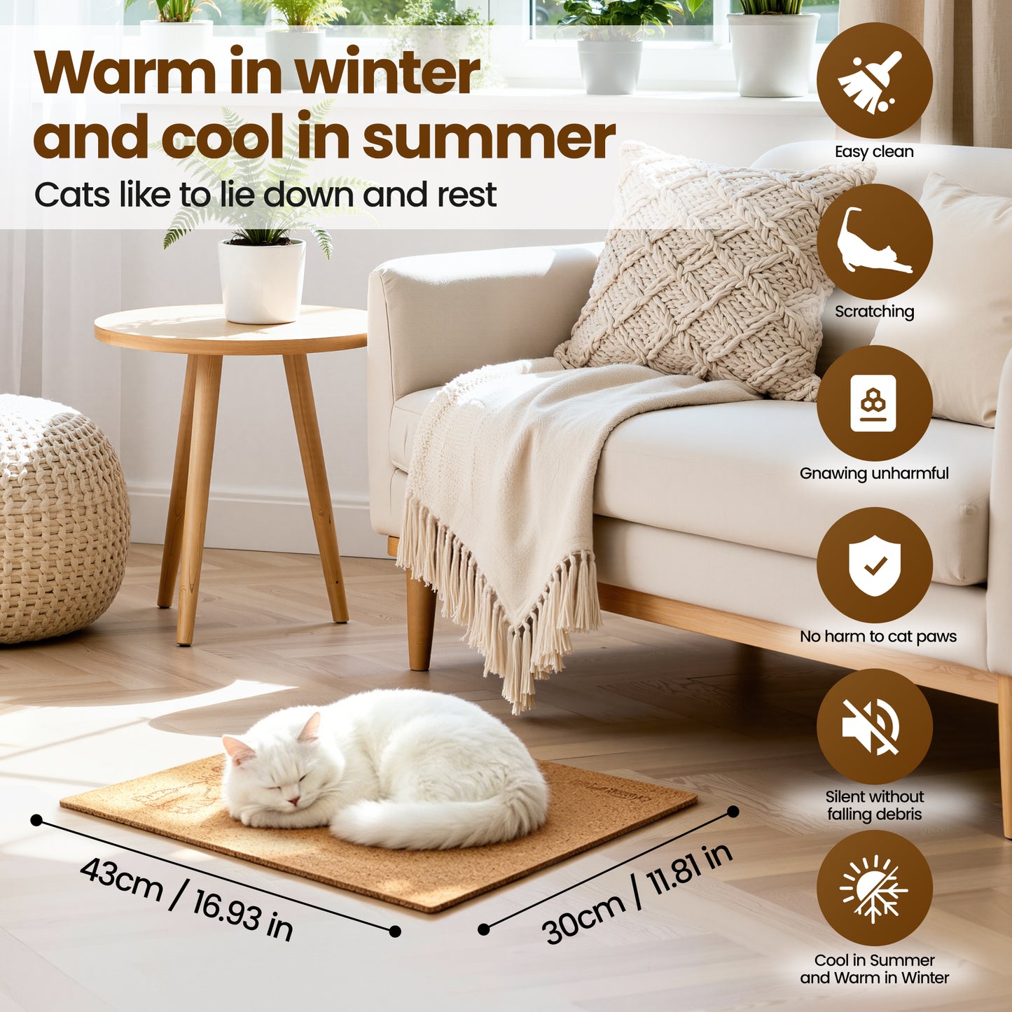 Natural Cork Cat Scratch Art, 3Pcs Premium Cat Scratching Pad, Durable Cat Scratcher for Indoor Cats
