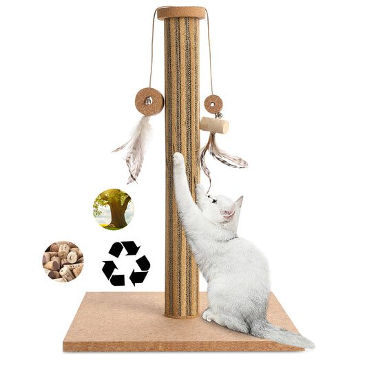 Natural Cork Vertical Cat Scratching Post - Eco-Friendly Home Decor with Feather Toy for Indoor Cats