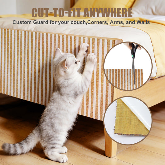 Upgraded Natural Cork Cat Scratch Mat Rug - Dual Texture Sofa Furniture Protector for Indoor Cats | White
