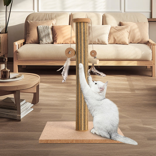Natural Cork Vertical Cat Scratching Post - Eco-Friendly Home Decor with Feather Toy for Indoor Cats