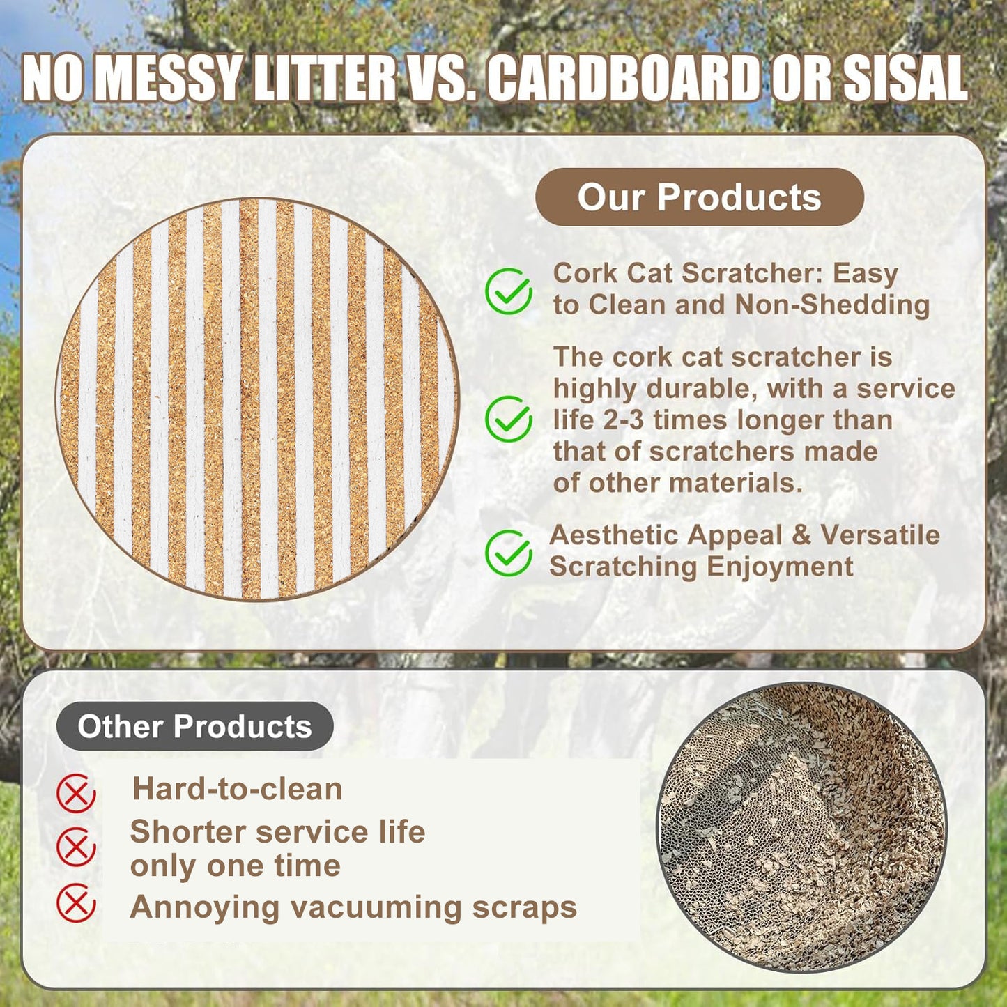 Upgraded Natural Cork Cat Scratch Mat Rug - Dual Texture Sofa Furniture Protector for Indoor Cats | White