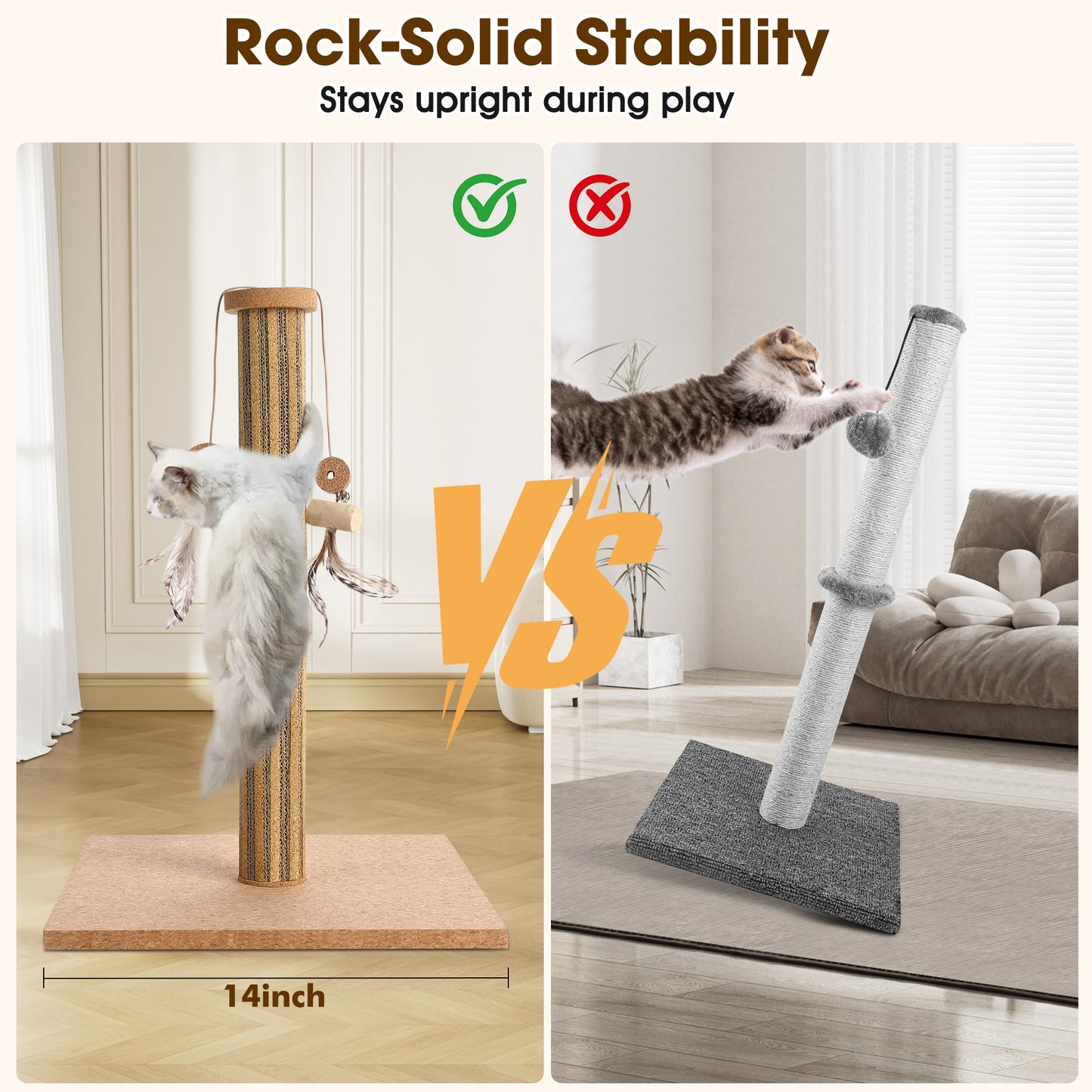 Natural Cork Vertical Cat Scratching Post - Eco-Friendly Home Decor with Feather Toy for Indoor Cats
