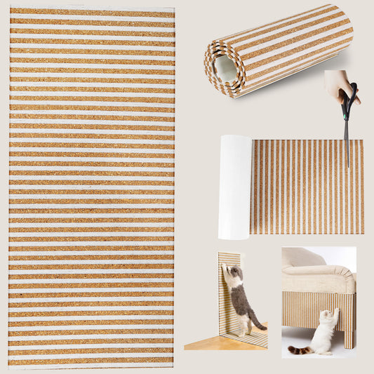 Upgraded Natural Cork Cat Scratch Mat Rug - Dual Texture Sofa Furniture Protector for Indoor Cats | White